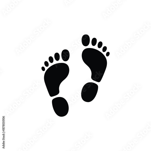 Black footprints on a white background simple illustration of human steps