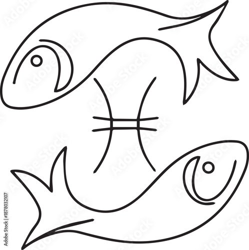black line drawing of two fish forming the pisces zodiac symbol
