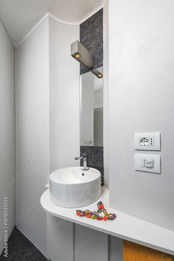 custom made wallpaper toronto digitalClose-up of a modern countertop washbasin in a minimalist bathroom