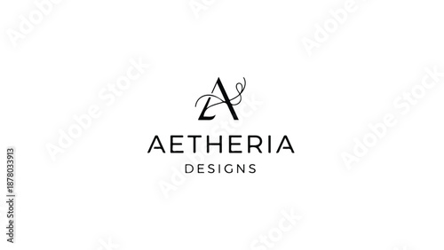 Minimalist Black Vector Logo for AETHERIA DESIGNS with Stylized Letter A Isolated