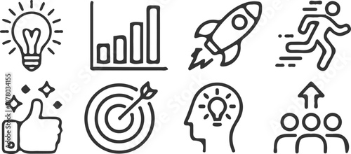 business marketing black outline icon set vector illustration collection design