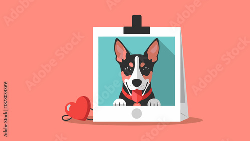 Heartwarming vector graphic of a cute canine companion captured in a modern instant photo frame