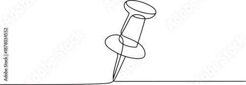 Continuous one line drawing of Push pin. Single line drawing illustration of Paper pin. one line Art icon drawing vector