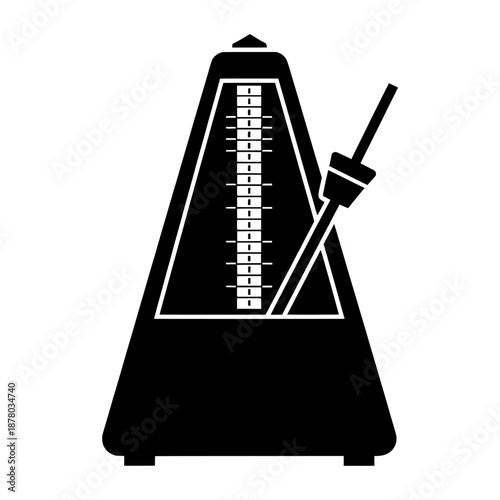 Black metronome with pendulum arm graphic illustration on isolated background