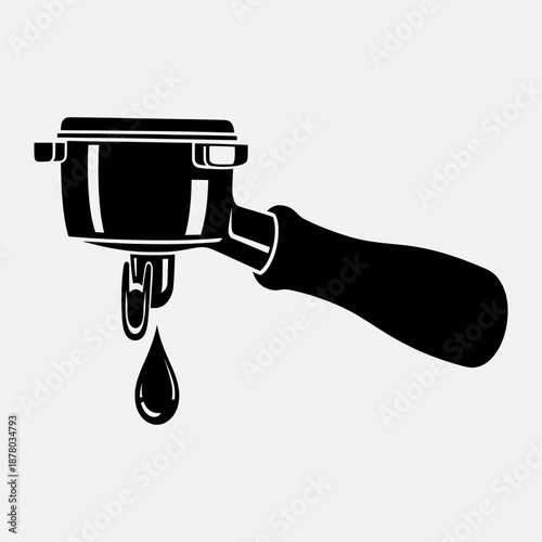 Espresso Machine Illustration with Coffee Droplet, Vector Art, Coffee Maker, Beverage Preparation, Black Silhouette