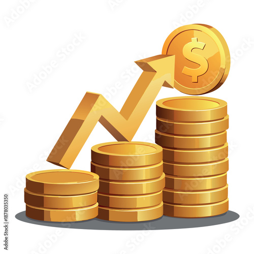 Stacks of shiny gold coins with the rupee symbol,