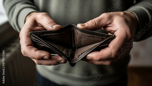 Man Holding Empty Wallet with No Money.