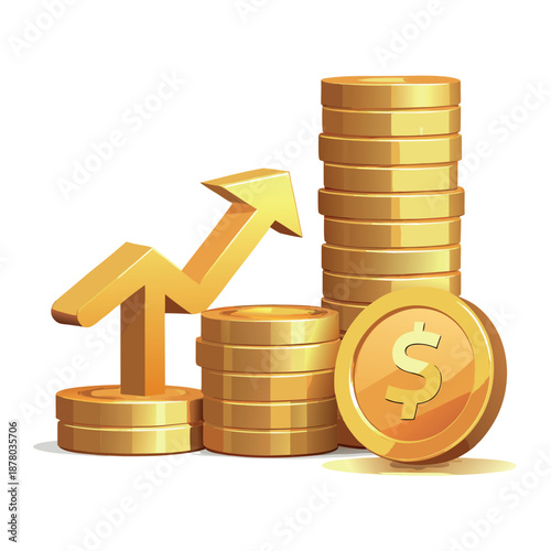 Stacks of shiny gold coins with the rupee symbol,