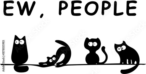 Charming black cat illustration humorously reflecting a preference for quiet moments away from the crowds, perfect for introverts and feline admirers