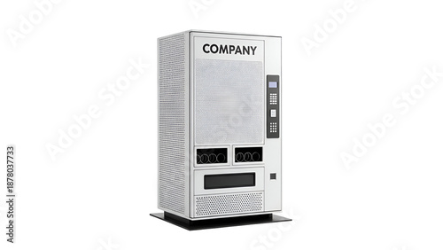 White Vending Machine with Company Label and Keypad