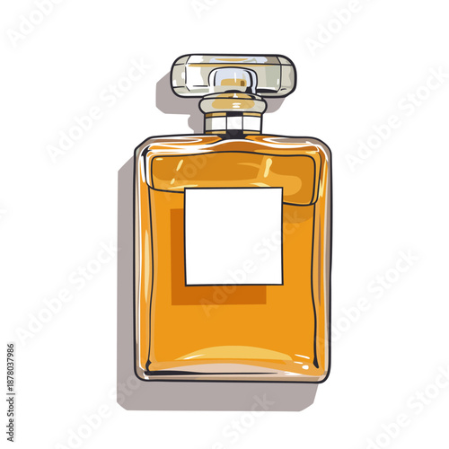 Hand drawn Fashionable Perfume Bottle with Golden Liquid Inside Illustration