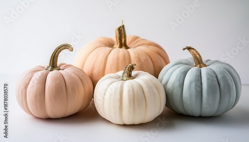 Four Pastel Pumpkins In Soft Colors For Autumn Decorations Isolated Without A Background