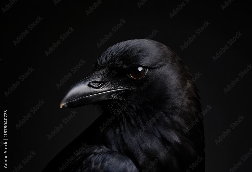 Obraz premium Close-up portrait of a black bird with sharp eyes