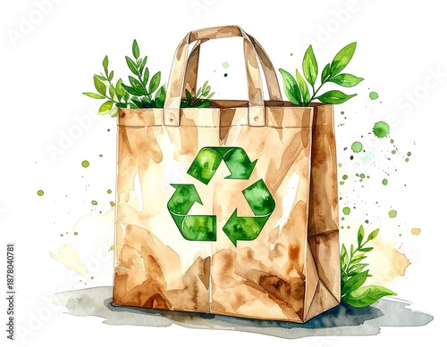 Green sustainability concept with reusable shopping bag high resolution wallpaper