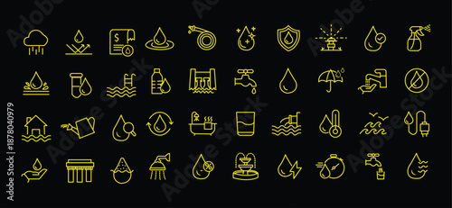 Water icon set. Editable line icons. Vector illustration.