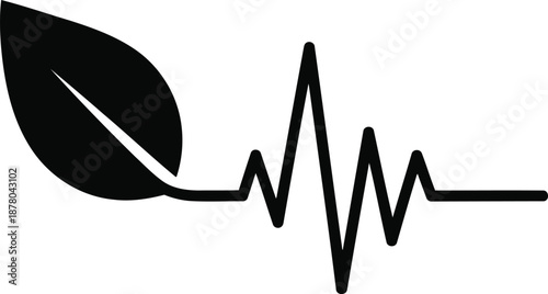 Green Health Leaf Heartbeat Pulse Vector Illustrator Design