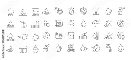 Water icon set. Editable line icons. Vector illustration.
