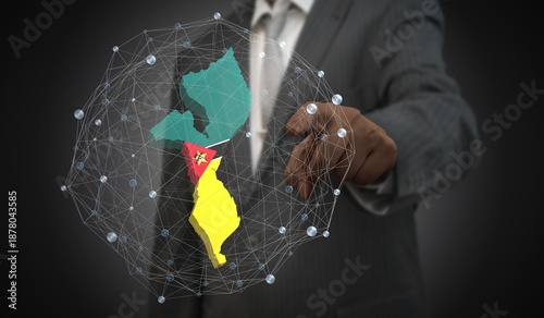 Foto Mozambique - country shape and flag - 3D illustration