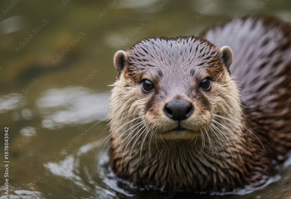 Fototapeta premium Otter swimming in clear water