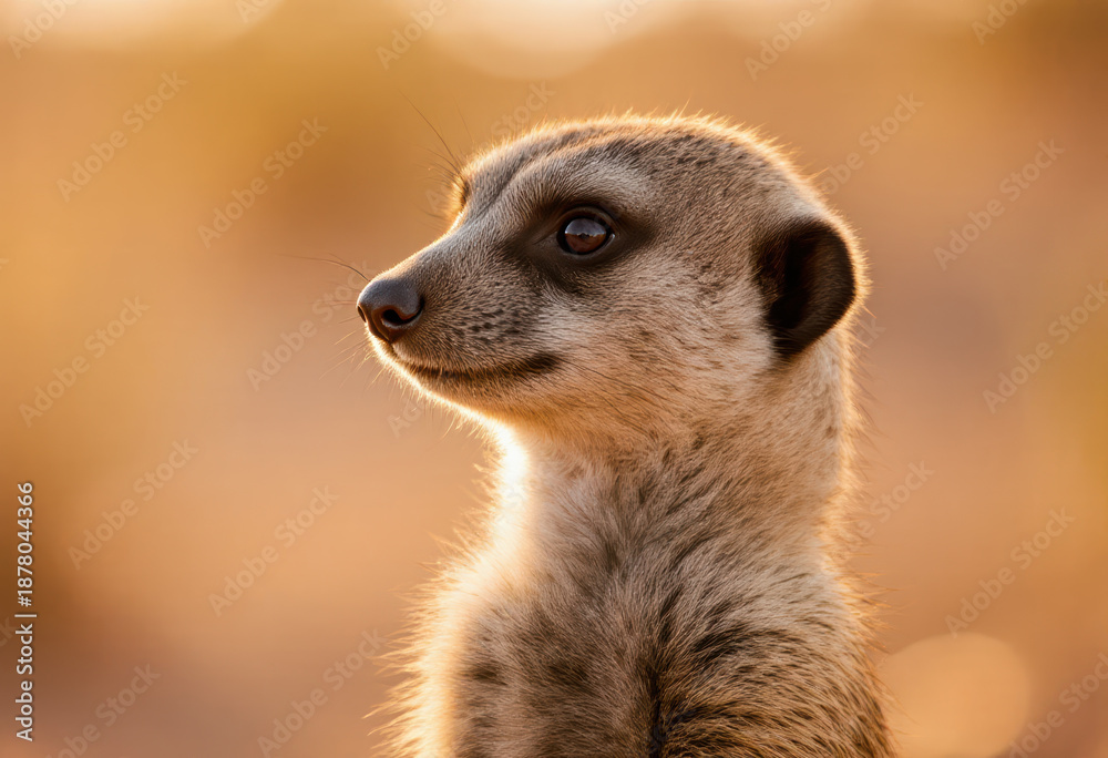 Fototapeta premium Close-up of a meerkat with golden light