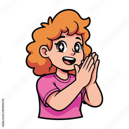 Cartoon girl with orange hair and pink shirt making a surprised gesture