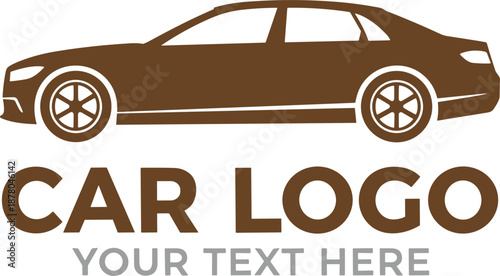 Brown luxury sedan car silhouette vector logo with customizable text space isolated on a clean white background illustration.