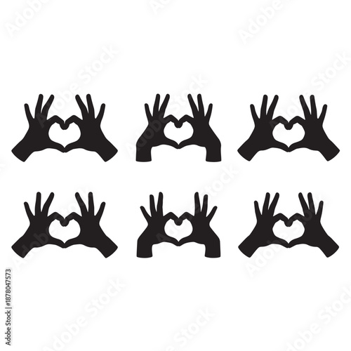 I Love You Hand Heart Sign Vector Set And Minimal Black Silhouettes