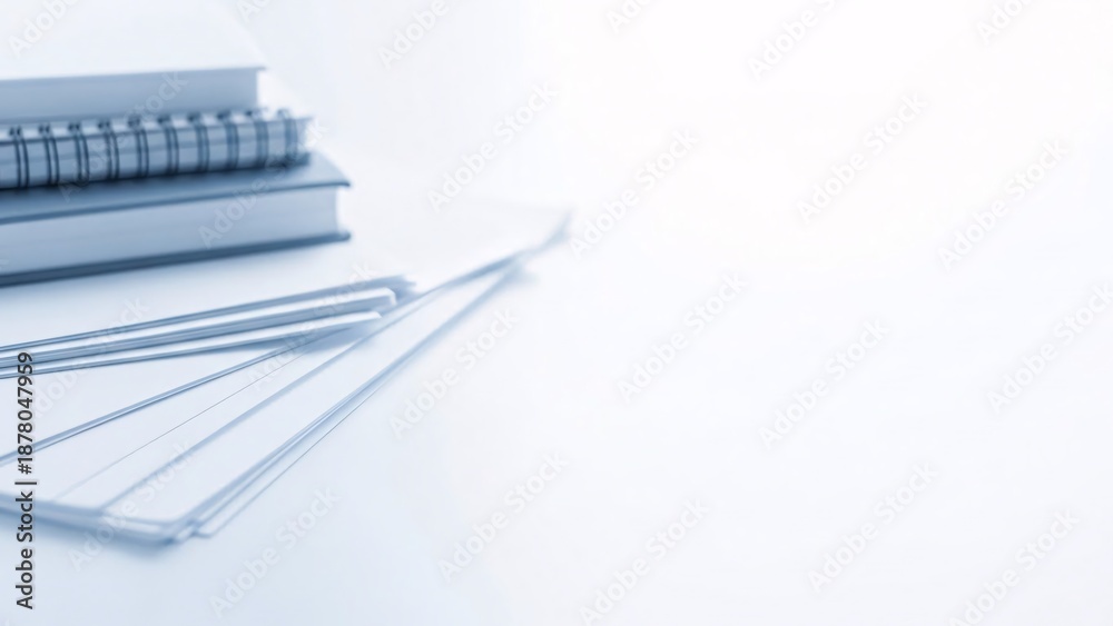 Naklejka premium Stationery and notebooks on white background with copy space