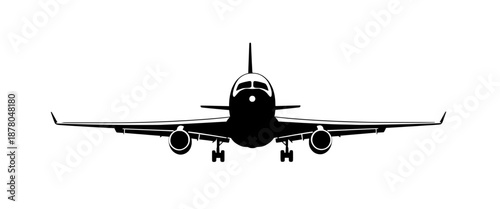 Dynamic Front View Silhouette of a Modern Commercial Airliner for Air Travel and Aviation Concepts