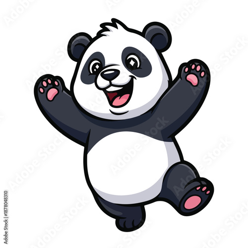 Cartoon panda bear in playful jumping pose with raised paws