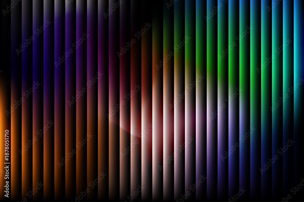 Fototapeta premium An abstract colorful background featuring a vertical striped pattern and digital light lines creates a vibrant rainbow vector illustration for a decorative wallpaper backdrop or artistic card design