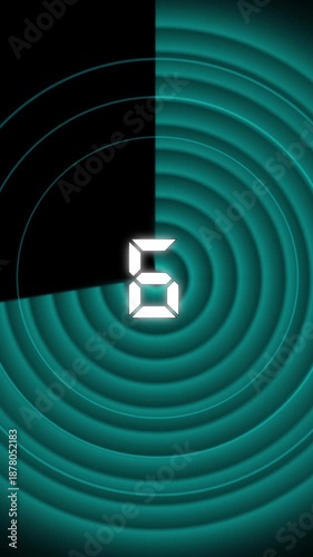 White Digital Number 8 on a Teal Circular Ripple Background with Black Corner countdown