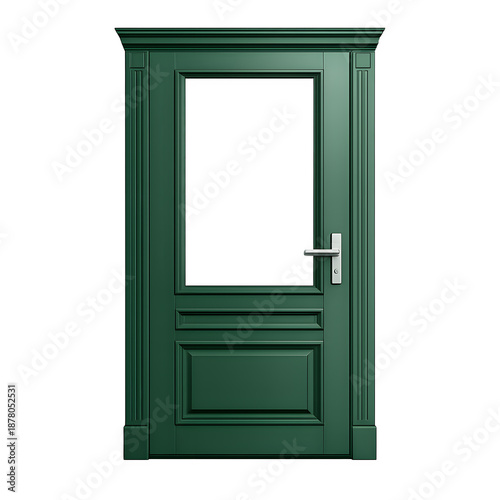 Classic Green Wooden Door Isolated on Transparent Background