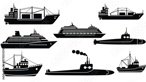 collection of various types of ships and boats on water