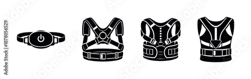 Wearable tech vector icons set: smart device, activity tracker, fitness vest