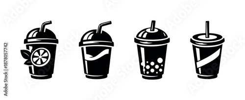 Beverage vector icons set: juice, bubble tea, milkshake, smoothie symbols