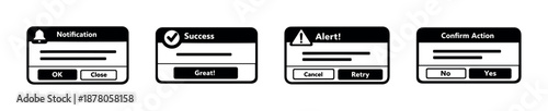 User interface notification vector icons set: alert, success, confirm symbols