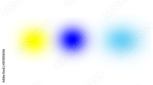 Four vibrant color spots yellow blue indigo and cyan on transparent background