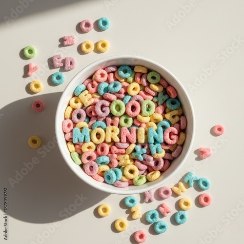 A bowl of colorful alphabet cereal with the words 