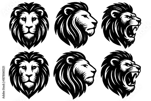 lion head vector,
Wild Lion Head Roaring Tattoo Front Side View Ink Art
