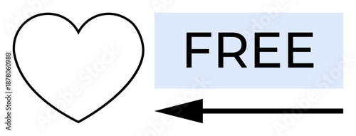 Free concept. Heart icon with free text and directional arrow pointing left s free resources, love for complimentary products, and zero-cost offers. For marketing, promotions, social media, websites