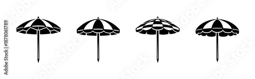 Beach umbrella vector icons set: sunshade, parasol, summer decor