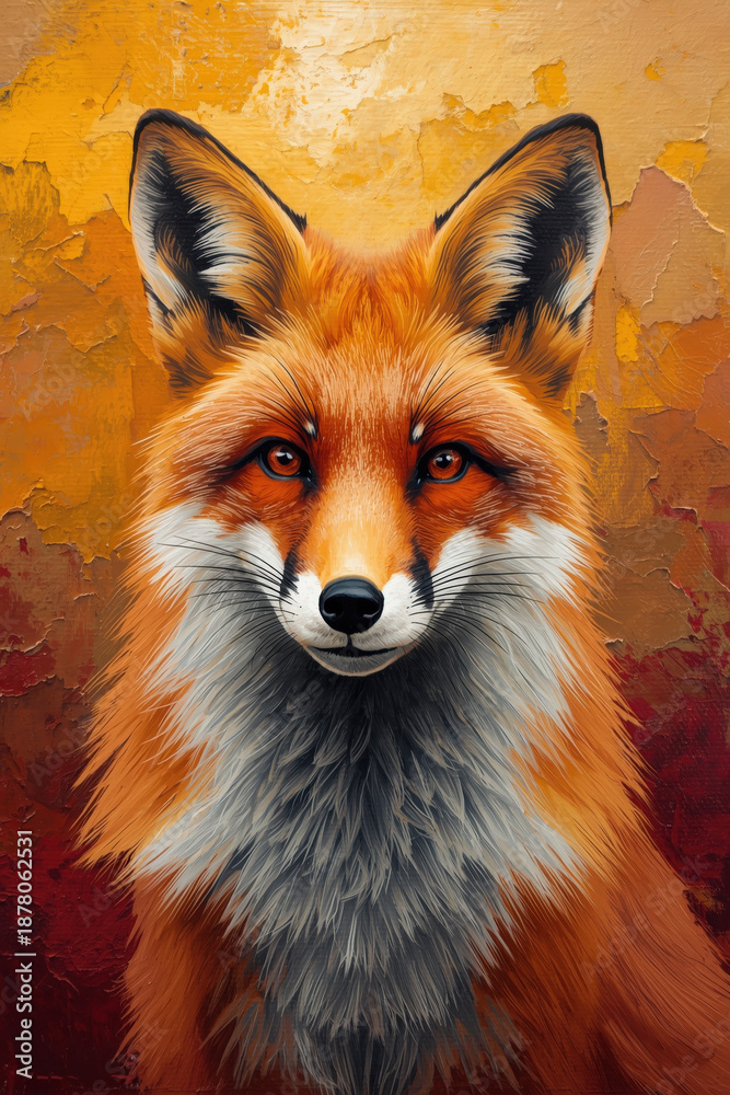 Obraz premium Striking Portrait: A Majestic Fox Against Warm Autumn Backdrop, Intense Gaze