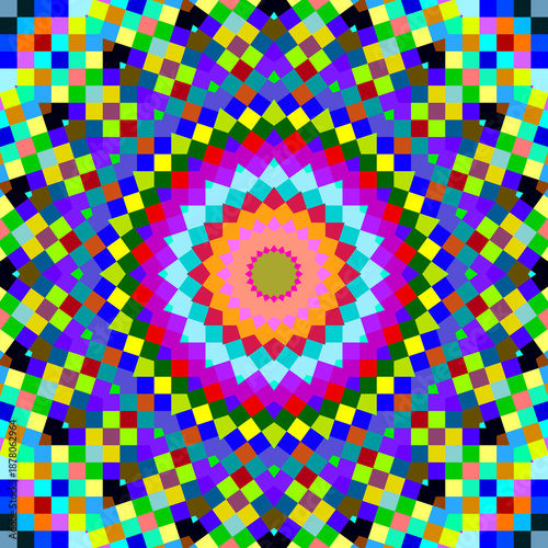 Abstract Pixel Color Grid Background Radia Symmetry Mandala