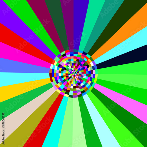Abstract Pixel Color Grid Background Radial Burst Geometry