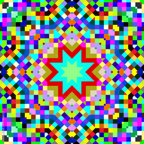 Abstract Pixel Color Grid Background Star Geometry Pattern