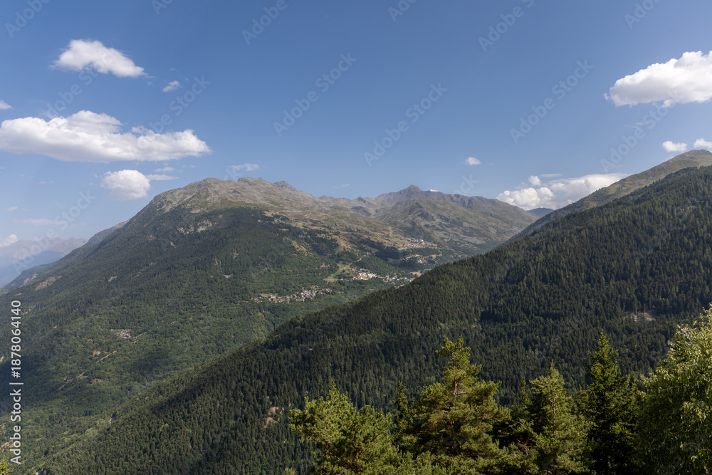 Fototapeta premium Panoramic view of the Maurienne Valley from the Col du Télégraphe in the French Alps, Savoie