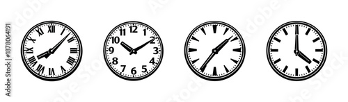 Clocks collection vector icons set, classic and modern timepiece designs
