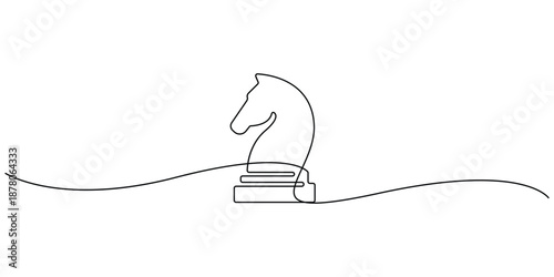 Continuous one line drawing of a chess knight piece vector illustration
