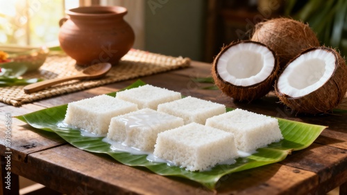 Traditional Sri Lankan Milk Rice on wooden background